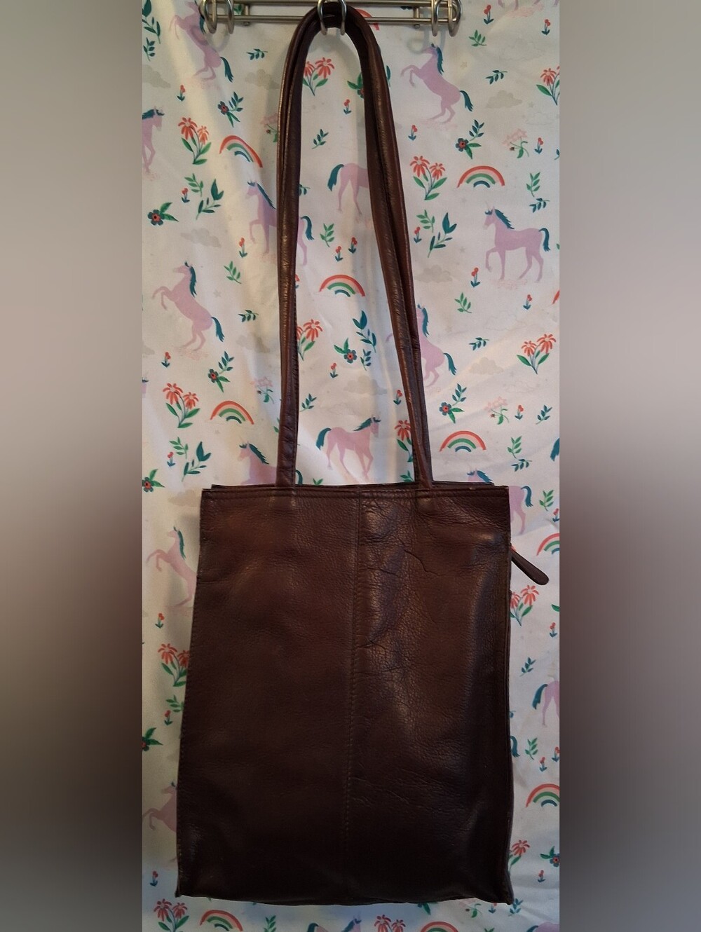 Vintage 80s Latico Brown Leather Everyday Casual Vertical School Tote Purse Bag